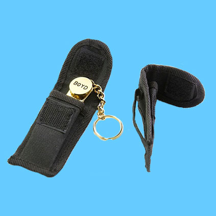 Black nylon belt pouch for personalized gold divot tool